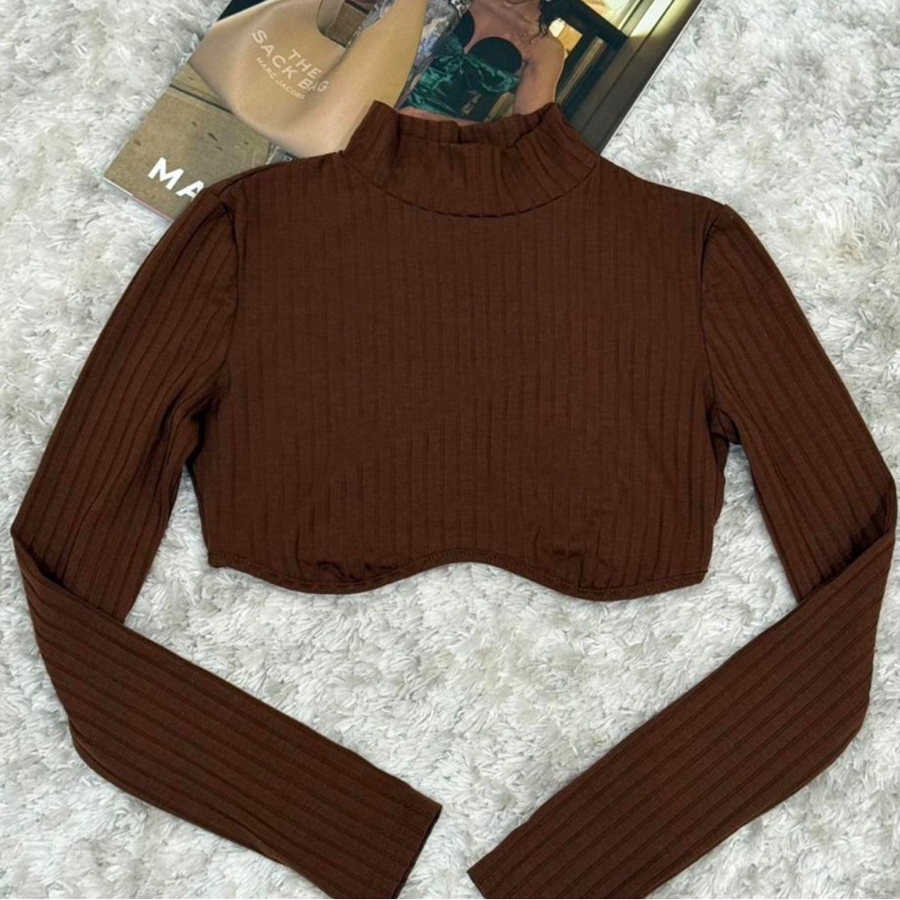 Brown long sleeve crop top